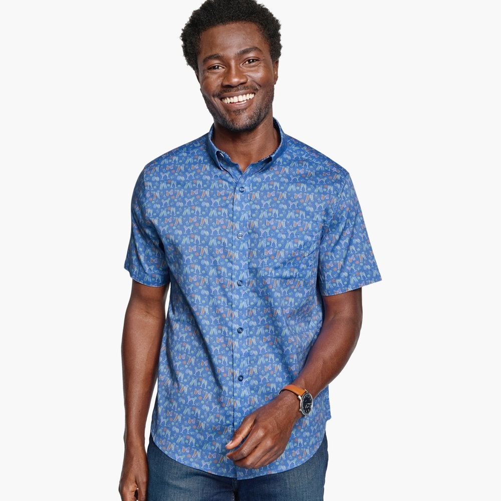 Johnston & Murphy Printed Short Sleeve Shirt Multi Cocktail Print Size L